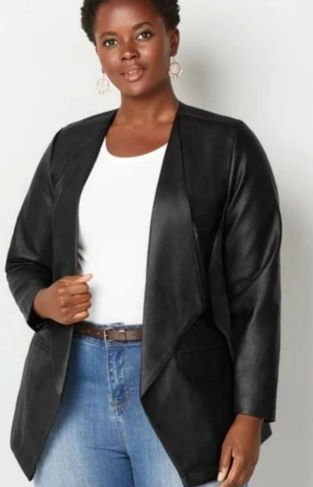 AVENUE OPEN CASCADING FAUX LEATHER JACKET22/24
